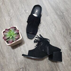 Sol Sana Genuine Suede Leather Fringe Mules Sz 38